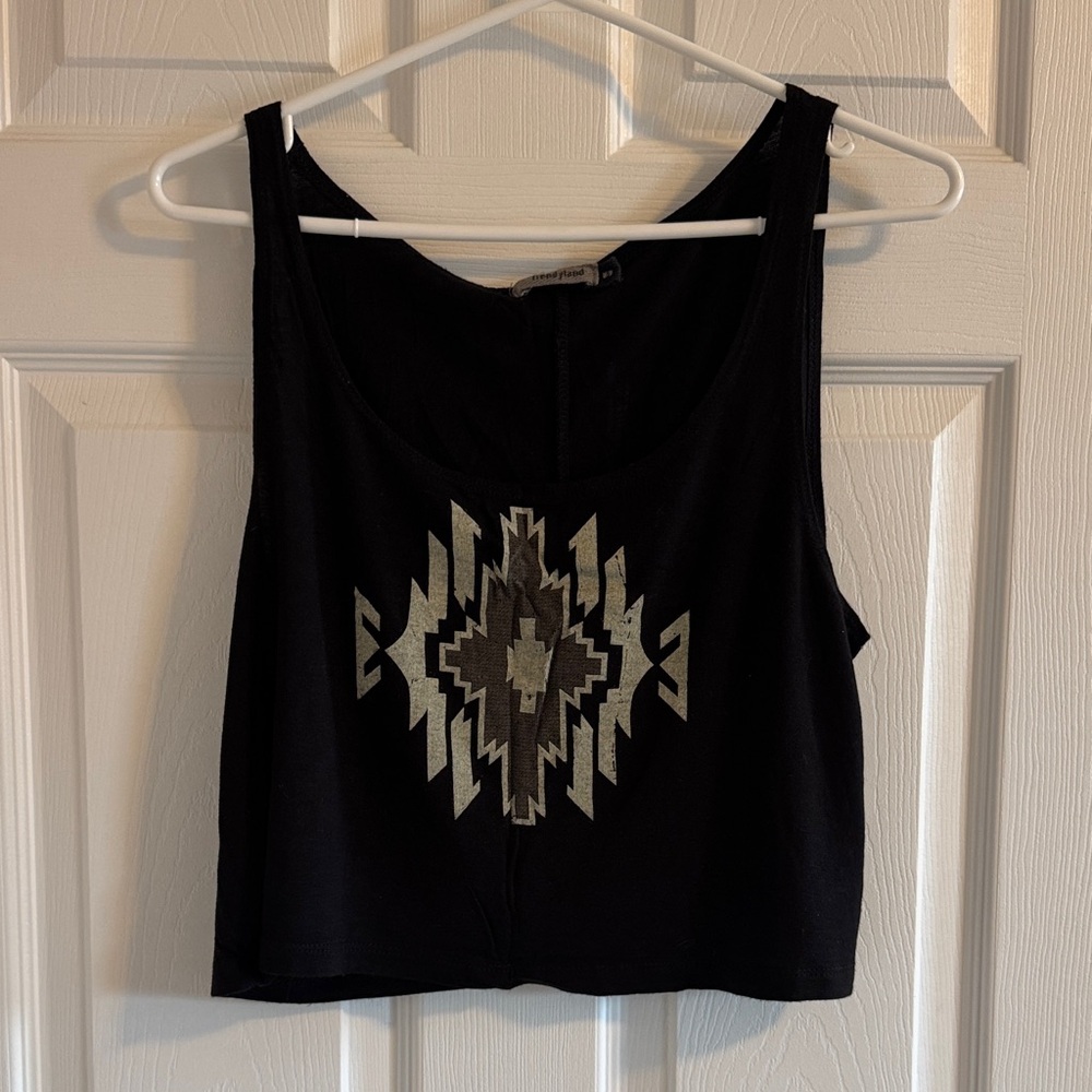 Black Aztec Graphic Crop Tank Top - Women